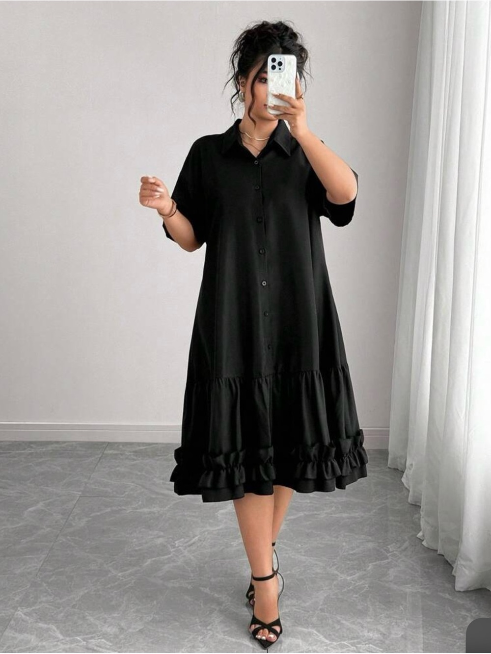 Black Ruffle short sleeve Dress